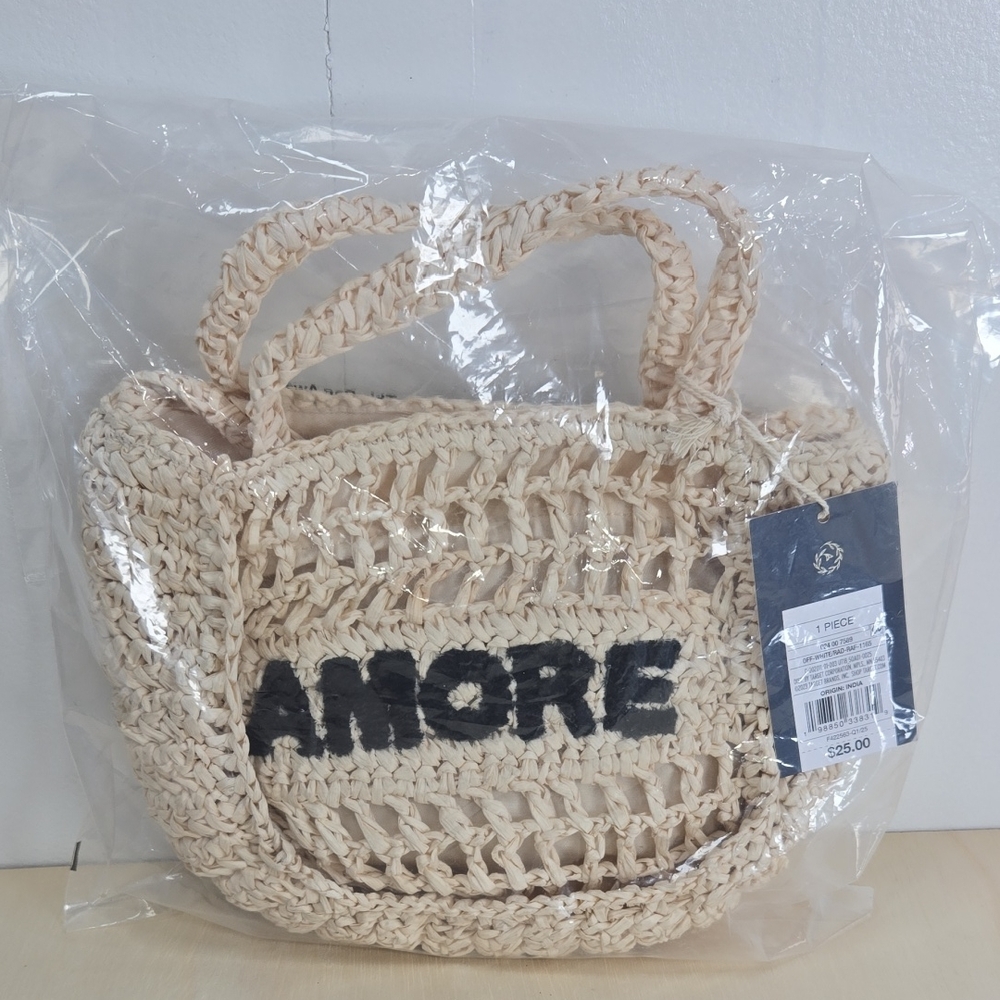 Small Cream Woven Tote Bag
